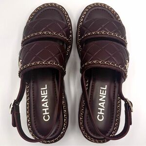 NEW Chanel 25A Coco Mark Burgundy Lambskin Quilted Leather CC Logo Platforms